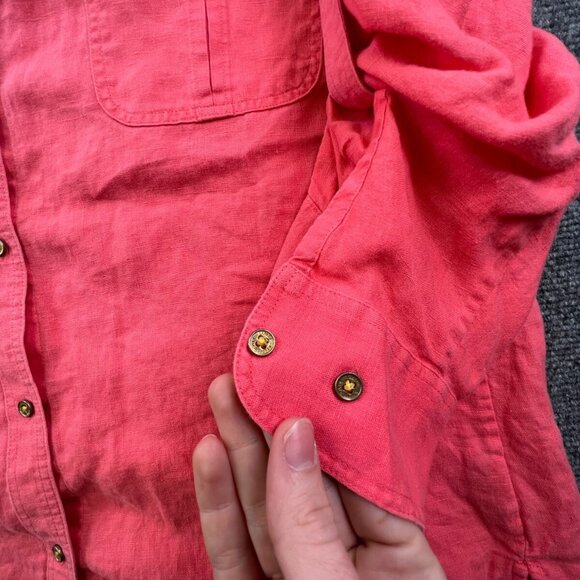 Lauren Ralph Lauren Button Up Shirt Womens Large Linen Long Sleeve Salmon - Picture 7 of 13